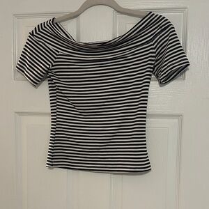H&M Black & White Striped Off-Shoulder Short Sleeve Top